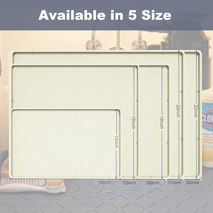 Extra Thick Under Sink Mat Waterproof with Raised Edge 19" x 22" | Silicone Multipurpose Mat for Kitchen, Bathroom, Pet Feeding, Shelf Protection & Organization, Boot & Plant Tray