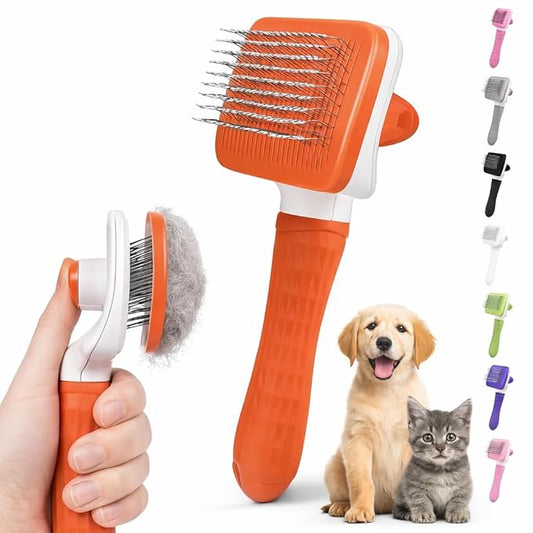 Self-Cleaning Slicker Brush, Dog Cat Bunny Pet Grooming Shedding Brush, Easy to Remove Loose Undercoat, Pet Massaging Tool Suitable for Pets with Long or Short Hair (Red)