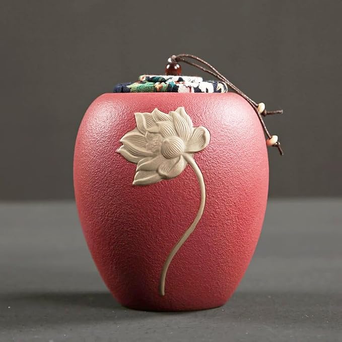 Ceramic Tea Canister,Tea Caddy with Airtight Lid,Tea Storage Jars,Portable Food Storage Containers Sealed Tea Tins Can for Loose Tea/Nuts/Sugar/Seed/Coffee,Red