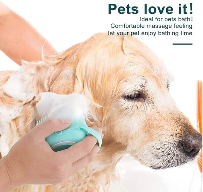 Pet Bath Massage Brush Puppy Dog Cat Grooming Soft soap Dispensing (Blue)
