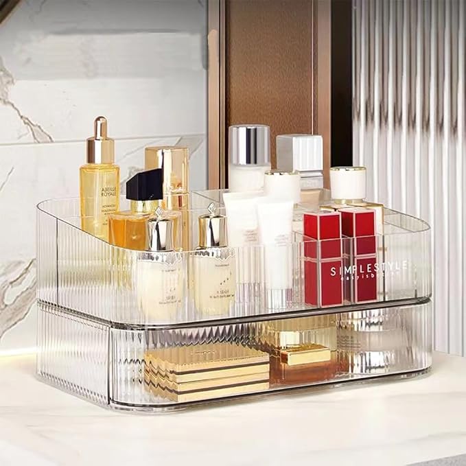 Makeup Organizer with Stackable Drawers, Bathroom Counter Organizer. | Drawers Can be Stacked, Cosmetic Display Case, Ideal for Make Up, Skincare, Perfume; Suitable for Dresser Top, Vanity