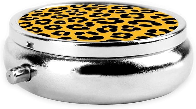 Mini Pill Case, Round Compact Organizer, Portable Holder for Supplements, Travel Pill Box Purse Carry for Students, Wild Animal Cheetah Leopard Print Yellow