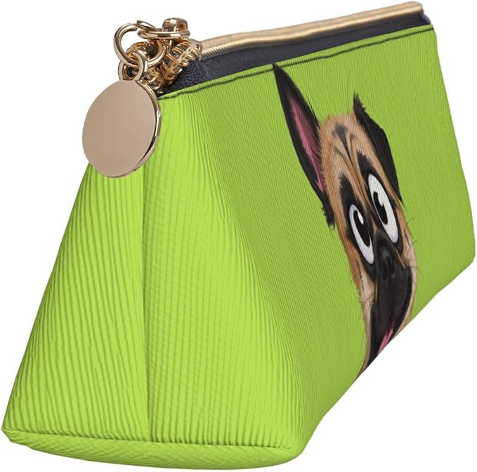 Leather Pen Case with Zipper - Aesthetic Pen Holder Dog funny face animal Pencil Case for Women & Men - Handcrafted Pencil Bag Multi-Functional Travel Cosmetic Case for Work Office Tool Pouch