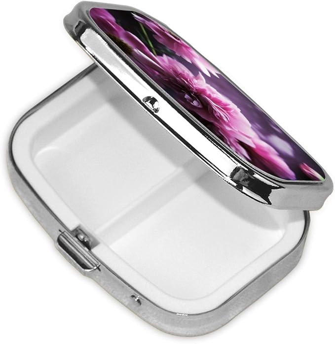 Square Pill Box Pink Flowers Pill Case for Purse & Pocket 3 Compartment Pill Organizer Portable Travel Pillbox Medicine Pill Holder Container for Daily Vitamin Cod Liver Oil Storage