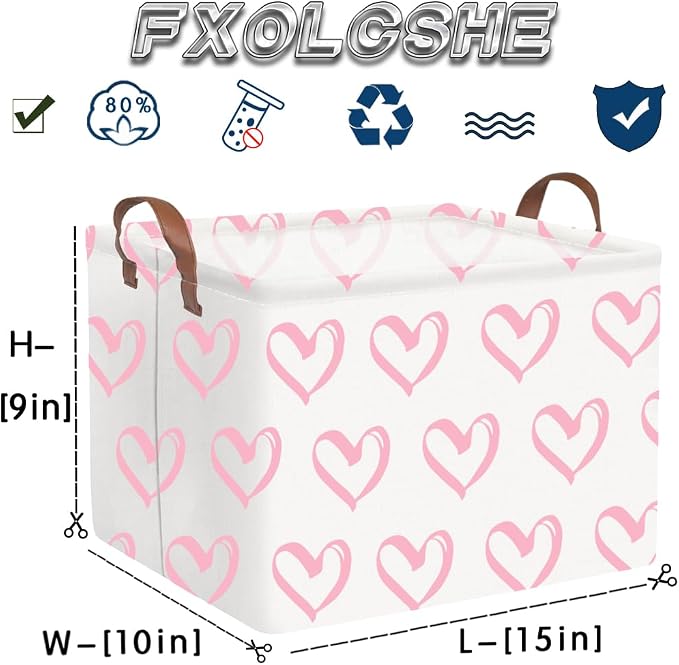 Collapsible Nursery Laundry Basket - Waterproof, Pink Heart Room Decor for Home