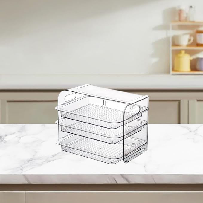 Side Dish Rack Multi Layer Food Prep Tray Vegetable Storage Plate with Pull Out Shelves and Portable Handle in PET Material Suitable for Home Events P, White 3 Layer