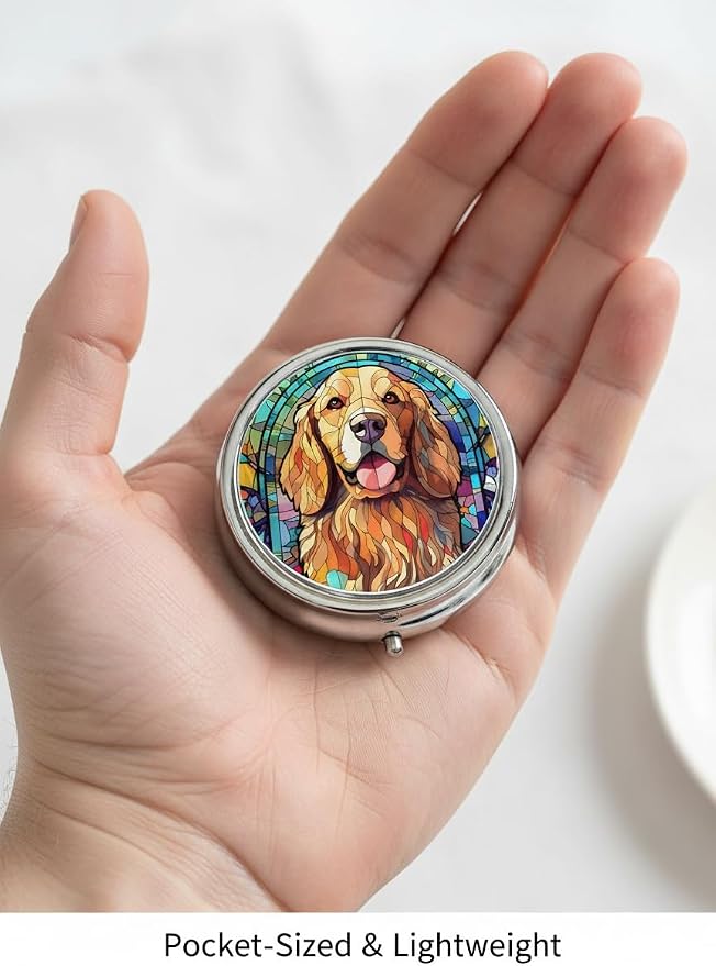 Golden Retriever Dog Small Box for Pill,3 Compartment Pill Case Travel Medicine,Portable Pocket or Purse Pill Organizer Container Holder Hold Vitamins, Medication, Fish Oil Supplements
