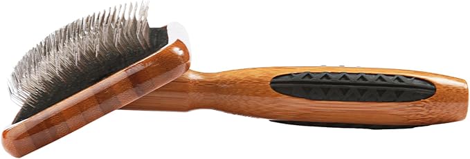 Bass Brushes Large Slicker Style Pet Brush with Bamboo Wood Handle and Rubber Grips