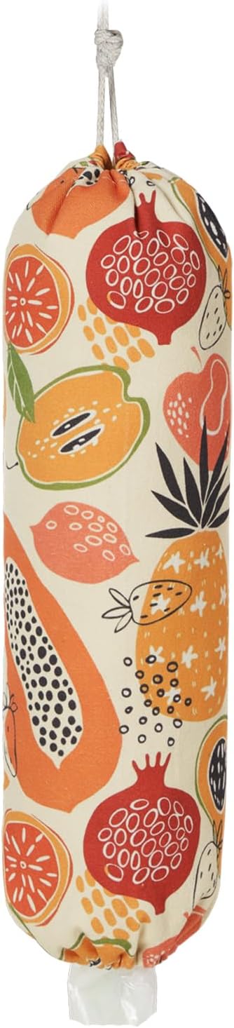 Plastic Bag Holder, Reusable Grocery Bag Holder for Plastic Bags Groceries Store, Flower Canvas Trash Plastic Bag Organizer Storage Holders for Home Kitchen Pantry Decor (Colorful Fruits)