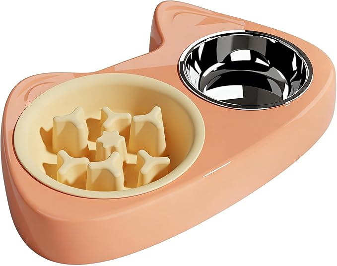 Slow Feeder Dog Bowls 4 in 1, Slow Feeder Bowl, Stainless Steel Water Bowl with Non-Slip Silicone Mat and Standard Bowl Set, Cat and Puppy Bowls Pet Dishes for Small Medium Breed Anti-Choking