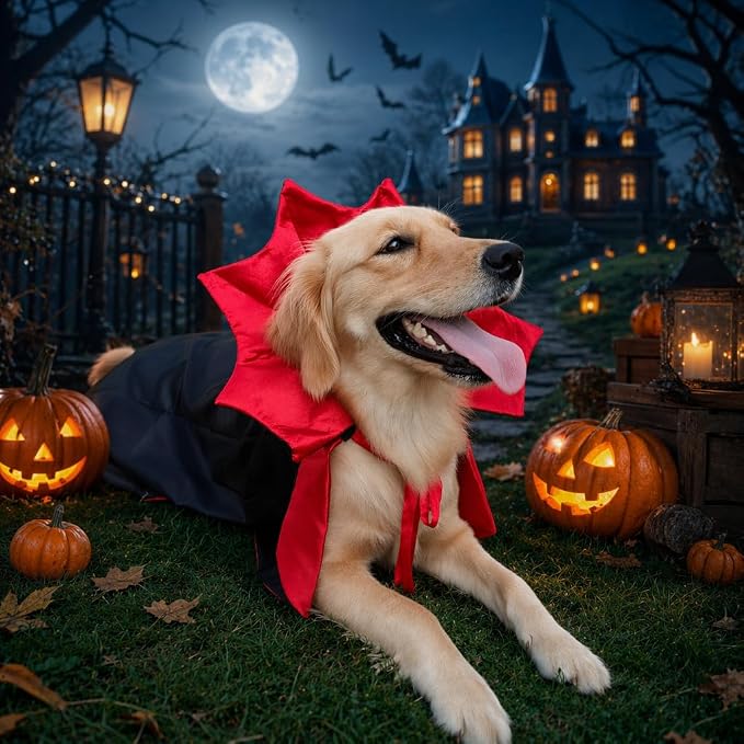 Golden Retriever Halloween Costume, Extra Large Dog Vampire Cape Cloak for Great Dane German Shepherd, Big Dog Halloween Costumes XL(Vampire,XL)