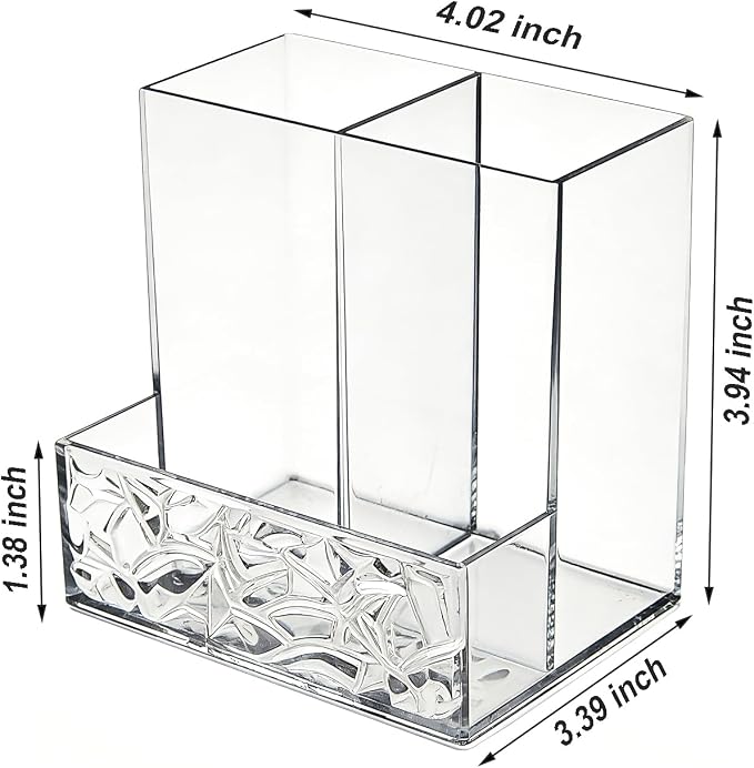 2 Pack Clear PET Pen Holder, 3 Compartment Desk Organizer, Shatter-Resistant, Stronger Than Acrylic, for Office Home School Bathroom Makeup