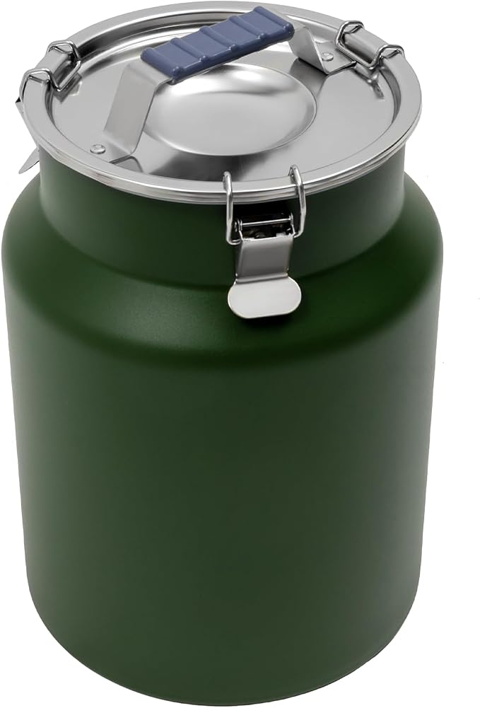 12L Stainless Steel Rice Storage Container with Airtight Lid&Handle, Green | Secure 3-Buckle Locking Lid, Portable Handle and Wide Opening, Stores Rice, Flour, Pet Food, Tea, Oil, Milk, Grains