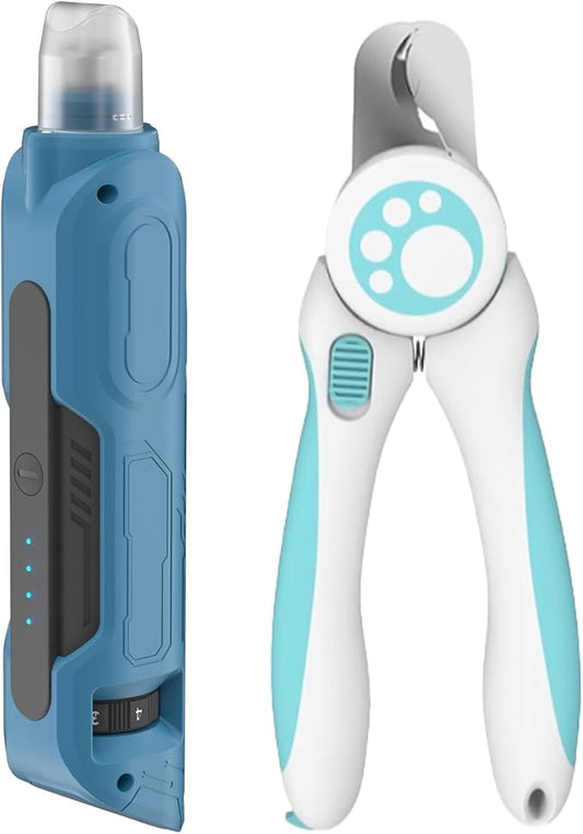 PAPIFFEED Dog Nail Grinder, Quiet 6-Speed Electric Nail Trimmer with Dual LED Light, Rechargeable for Small Medium Large Dogs, with Premium Nail Clipper (Sky Blue Set)