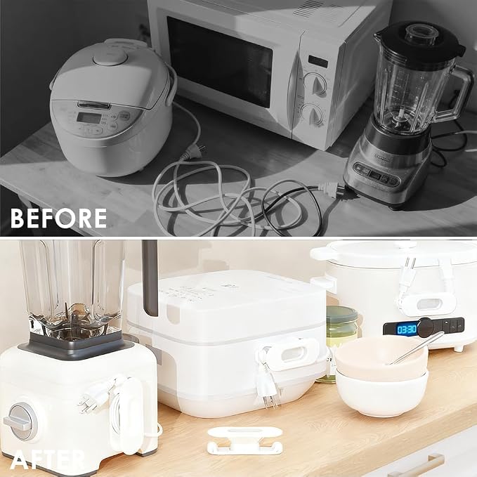 6 Pack Cord Organizer for Kitchen Appliances, Milky White | Upgraded Stackable Silicone Adhesive Cable Management Wrap Holder, for Mixer Blender Air Fryer Pressure Cooker Coffee Maker