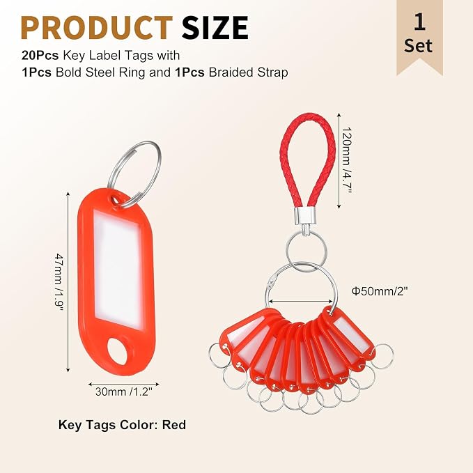 PATIKIL Key Tags with Labels, Key Organizer Keychain Markers Tags Holder with Bold Steel Ring and Braided Strap for Office