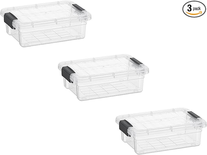 Superio 0.7 Quart Mini Clear Plastic Storage Container with Lid, Stackable Small Organizer Box for Crayons, Art Supplies, Beads, Sewing, Stationery & Food Storage, 3 Pack