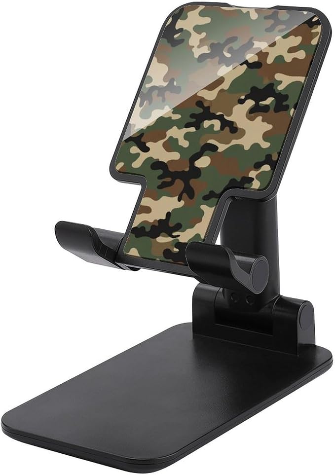 Multi Angle Foldable Dark Brown Camouflage Cell Phone Desk Stand | Anti Slip, Desktop Smartphone Holder, Compatible with 4"-13" Tablet, Travel Office