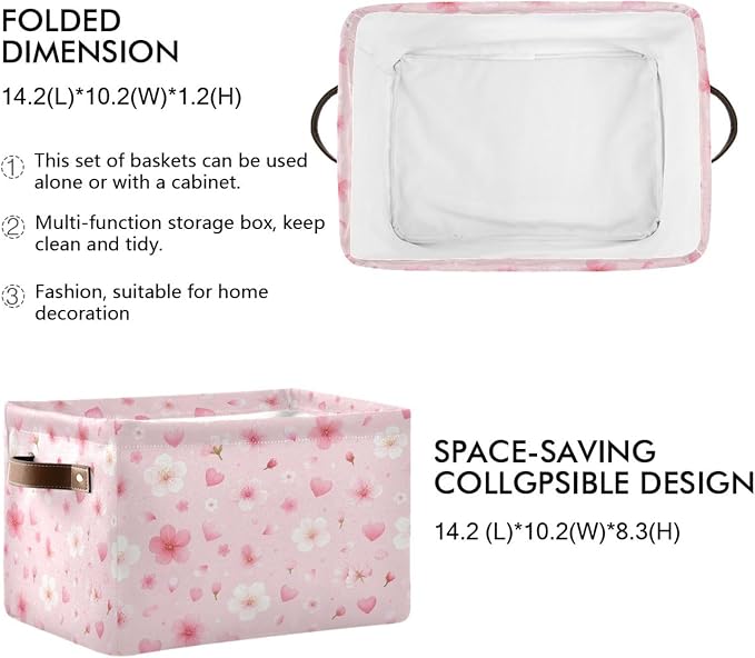 Kigai Storage Basket, Fabric Collapsible Closet Organizer Bin | Flower Heart Waterproof Foldable Canvas Basket with Handles for Shelves, Nursery, Closet, Bedroom & Bathroom