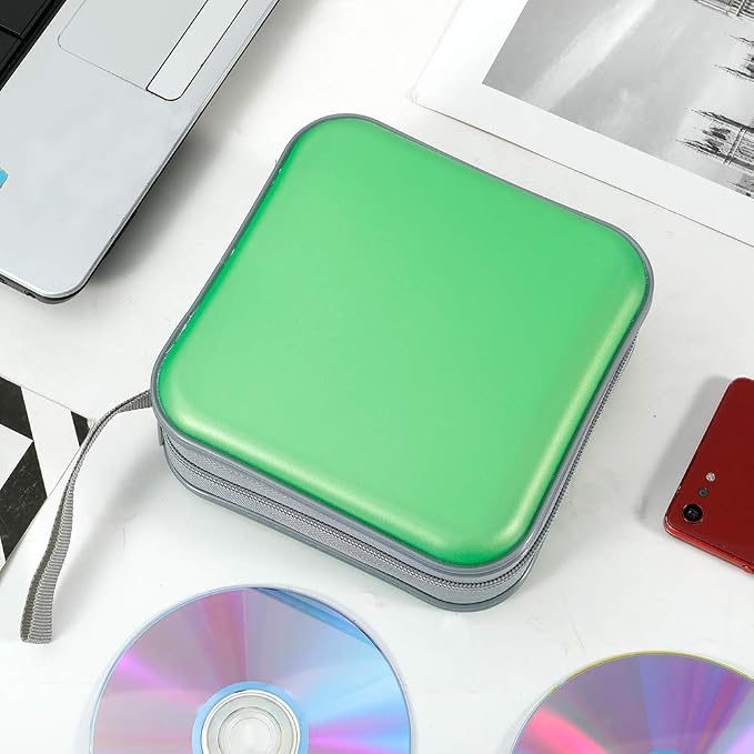 CD Case, 40 Capacity CD DVD Case Wallet Holder Portable Disc VCD Heavy Duty Binder Storage Organizer (Green)