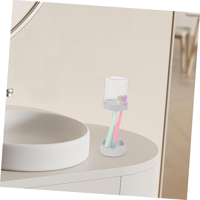 BESTYASH Toothbrush Holder with Lid Slots Toothpaste Storage Rack for Electric Toothbrushes Portable Modern Design Organized Clean Counter for Boys and Girls Adults