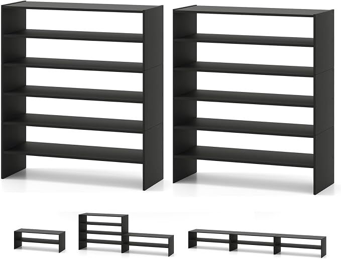 COSTWAY 6-Tier Shoe Rack, Extra Wide Shoe Shelf Organizer | Stackable Design, 31" Freestanding Adjustable Storage Shoe Stand for Small Space Entryway Hallway Closet (2,Black)