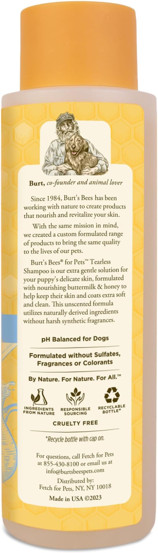 Burt's Bees for Pets Tearless Puppy Shampoo with Buttermilk and Flaxseed Oil, Gentle Dog Shampoo for Puppies 8+ Weeks, Fragrance Free Coat Cleanser with 95% Natural Origin Formula, 16 Fl Oz - 6 Pack