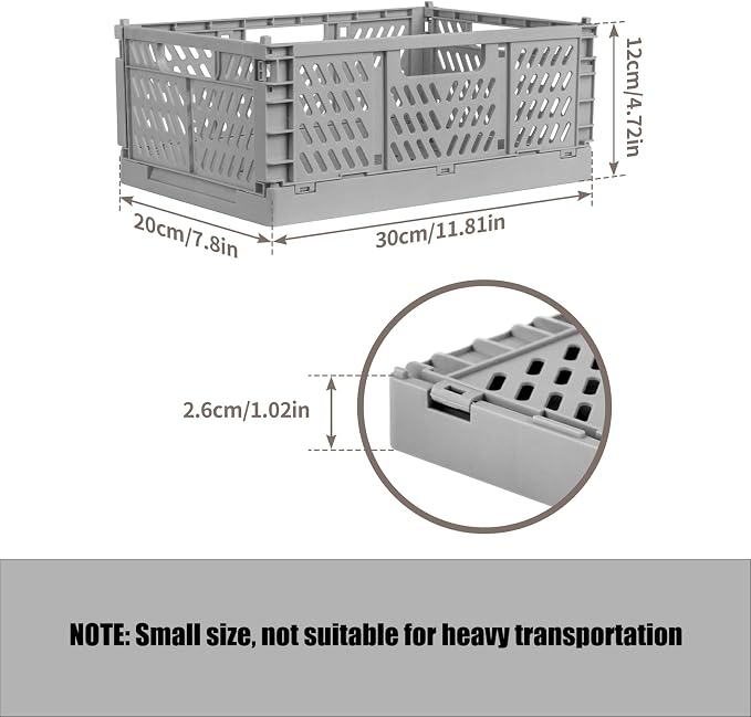 2 Pack Stackable Storage Crates, Plastic Foldable Baskets Small Golden Gray | Easy-carry handles, suitable for toys books groceries office supplies and household storage for home office shopping