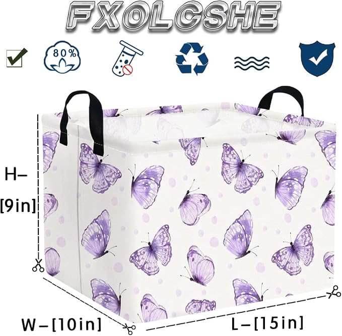 Rectangular Purple butterfly basket,Books Storage Basket,Collapsible Storage Bin,Cute Organizer Toy Bin,Butterfly Room Decor,Gift Baskets(Little purple butterfly)