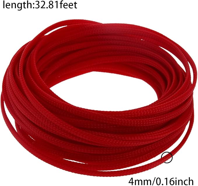 Heyiarbeit 10m/32.8ft PET Expandable Braid Cable Sleeving Flexible Wire Mesh Sleeve Red 4mm