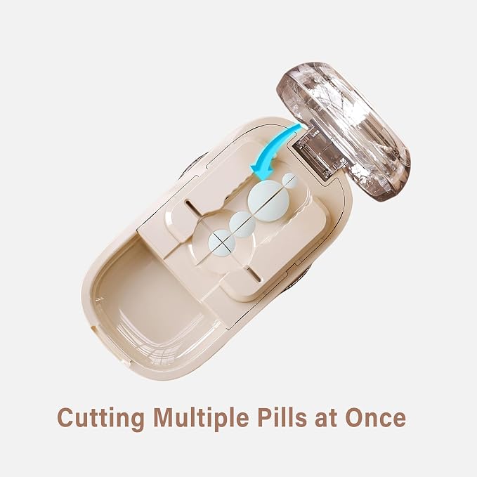 DUBSTAR Pill Cutter Splitter for Small & Tiny Pills Cuts into 1/2 1/4 Beige | Pill Cutters with Removable Silicone Pad, Tablet Splitters Cuts Vitamins Tablets for Purse Pocket