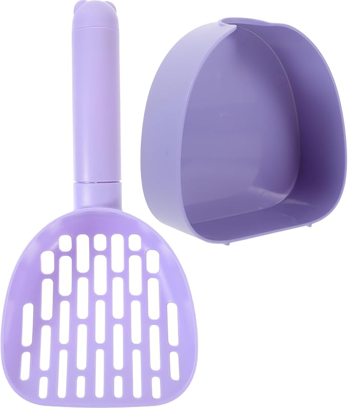 Cat Litter Scoop with Holder, Plastic Litter Cleaning Shovel for Poop, Multi-Functional Wall-Mounted Pet Waste Scooper with Base, Purple for Household Cat and Dog Use