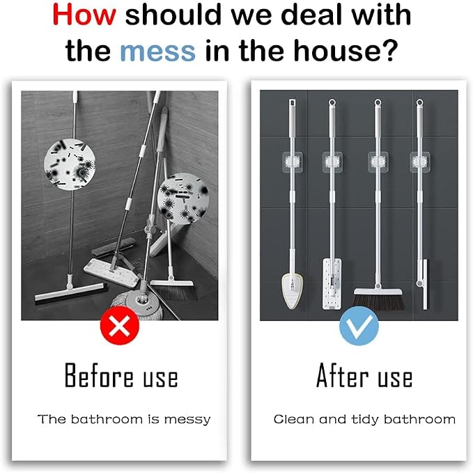 3-H 40 Pack Self Adhesive Broom Holder Wall Mount - Heavy Duty No Drill Broom Organizer for Garage Closet Kitchen, Plastic Storage Rack for Brooms Mops Tools, Peel and Stick Adhesive, White