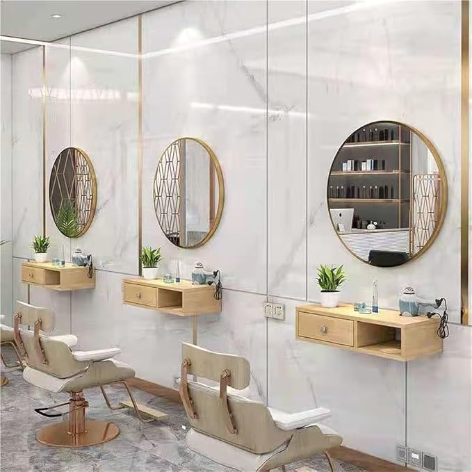 Wall Mounted Salon Station with Drawer, Beauty Salon Spa Equipment, Barber Shop Hair Styling Cabinet, 1 Hair Dryer Holders(Natural,23.6x10.2x5.9in)