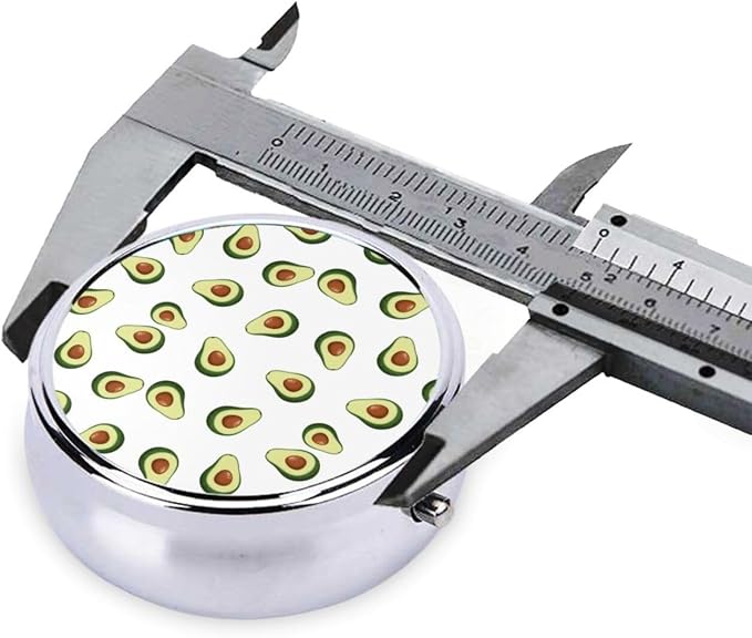Travel Pill Container, Avocado Repeating Pattern Round Metal Organizer, 3-Section Case for Medicine, Pocket Purse Dispenser for Business Travel