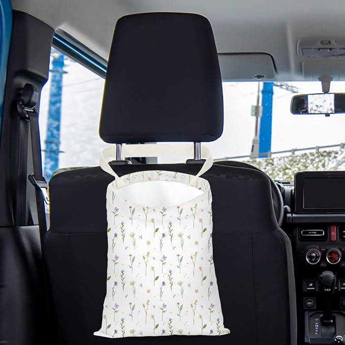 Car Trash Bag Car Garbage Bag Hanging Floral Cars Trash Can Spring Decor Waterproof Cars Back Seat Organizer for Vehicle Travelling Swimming Camping