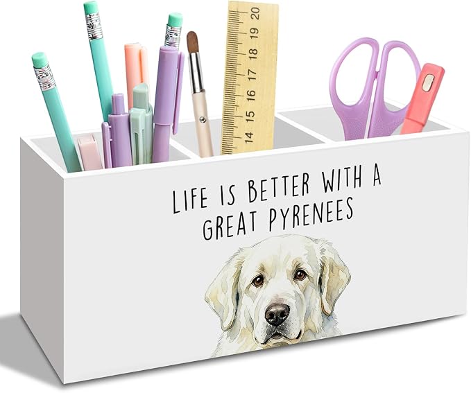 Great Pyrenees Dog Gifts Pen Pencil Holder for Desk, Funny Dogs Gift Office Desk Accessories, Life Is Better with a Great Pyrenees Pen Holders Organizer for Women Bathroom Decor
