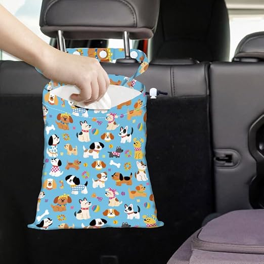 Pet Dog Strap Drawstring Car Trash Bag Hanging Garbage Bag with Snap Buttons Car Back Seat Trash Storage Portable Dustbin Vehicle Trash Can Bag for Vehicle Accessories Travel Camping