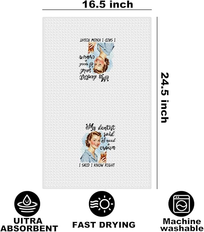 Hanamiya Na Funny Kitchen Towels, Hostess Gifts for Women, Reusable Tea Towels for Kitchen Home Farmhouse Decor, Funny Waffle Weave Dish Drying Towel, Ladies Gifts for Women Friend Mom, 24x14 Inch
