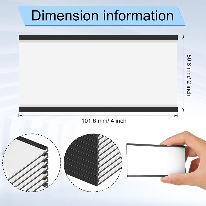 Fulmoon 100 Sets Magnetic Label Holders 4 x 2 Inch C Channel Label Holders Magnetic Name Plate with Clear Plastic Protectors and White Paper Inserts for File Cabinet Shelf Toolbox Drawer