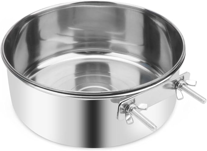 Wontee Pet Food Water Bowl Stainless Steel Feeding Cups Feeder, XL | Rust-proof, securely mounted to prevent tipping, removable for easy refilling and cleaning, for dogs/cats/birds/rabbits