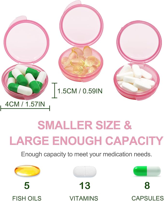 UHOUSE Small Pill Box (3 Pack), Daily Mini Pill Organizer Portable for Purse Pocket,Travel Pill Case Medicine Storage Container Earplug Case (Pink)