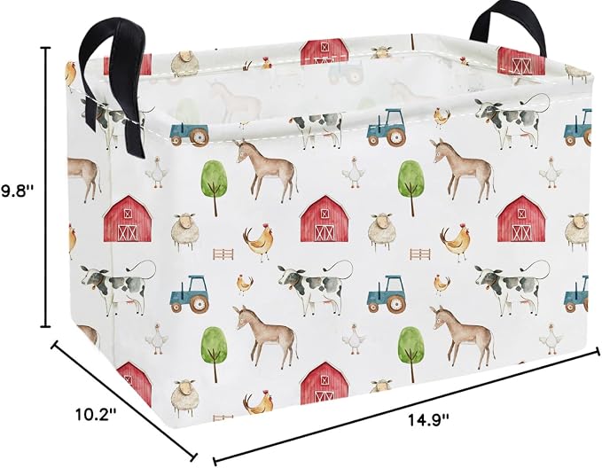 Essme Rectangular Farm Basket,Cute Storage Bins with Handles for Room Decor,Shelf Basket.(Farm)