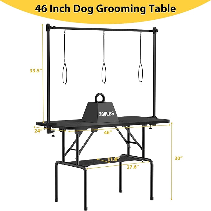ROOMTEC 46 Inch Dog Grooming Table,Foldable Pet Grooming Tables at Home with Adjustable Arm,Nooses, Mesh Tray