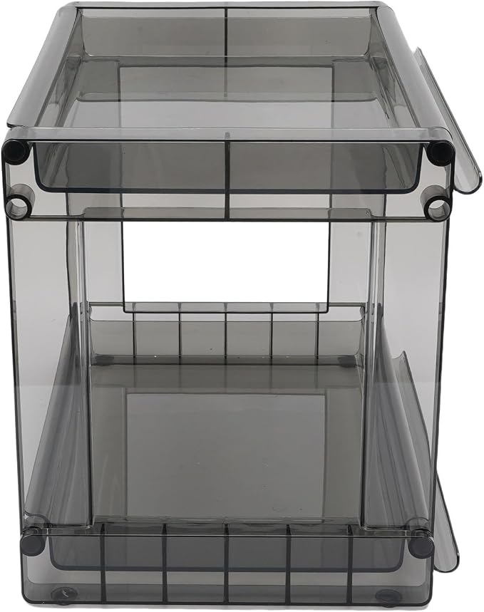 Desktop Storage Rack, Versatile Tea Bag Organizer for Coffee Bar and Makeup, High Capacity PET Cosmetic Stationery Holder with AntiSlip Pads for Kitchen and Office, Space Saving (Transparent