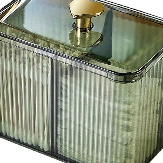 Dual-Section Cotton Swab Storage Box Clear Plastic with Lid for Vanity