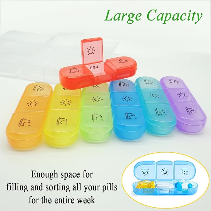 Pill Organizer Case Large Capacity, Dual Protection Pill Box 7 Day | 3 Times a Day, Daily Travel 21 Compartment Medicine Dispenser Weekly Planner for Vitamin, Medication, Fish Oil, Supplements