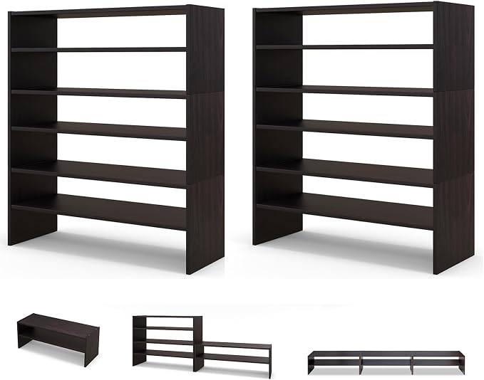 COSTWAY Shoe Rack, 6-Tier Extra Wide Shoe Shelf for Closet | Stackable Design, 31" Freestanding Storage Shoe Stand for Small Space Entryway Hallway Closet (2, Brown)
