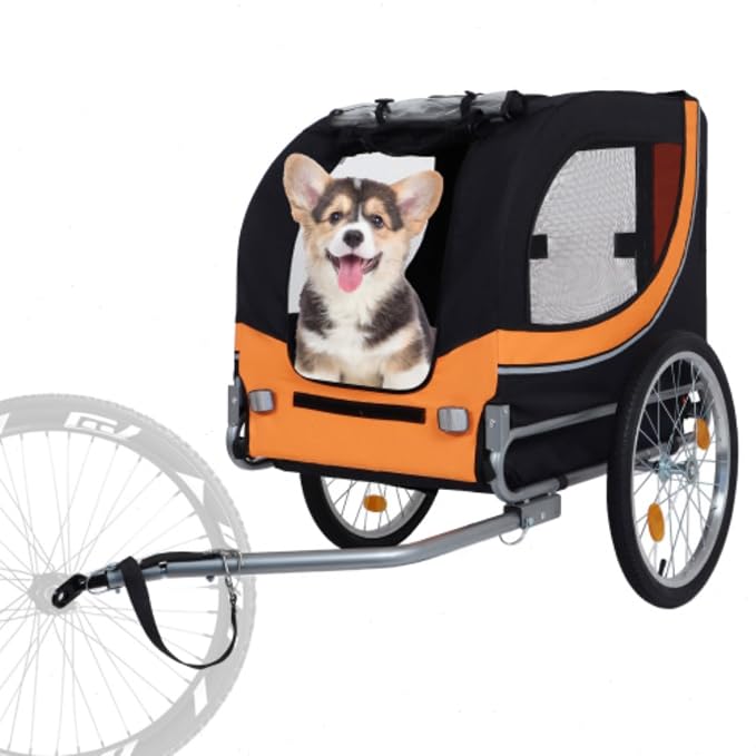Large Folding Bike Trailer for Dogs – 66LB Capacity All-Terrain Pet Carrier, Durable Steel Frame for Cycling, Jogging, Camping & Outdoor Adventures