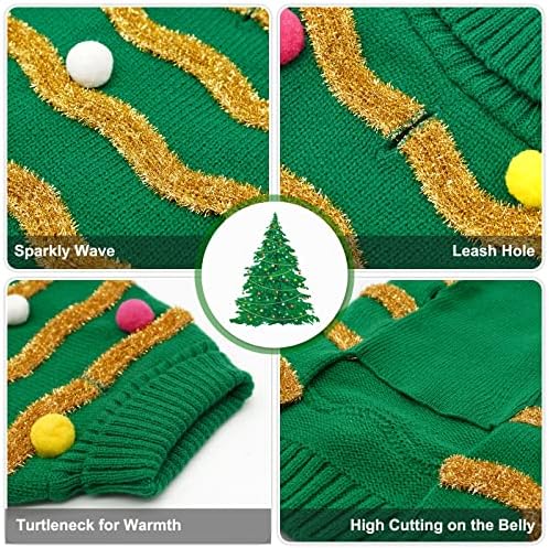 cyeollo Dog Christmas Sweater, Turtleneck Pullover Holiday Outfit, Bulb S